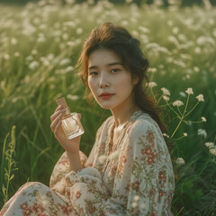 Beautiful woman with Florals and botanicals dress