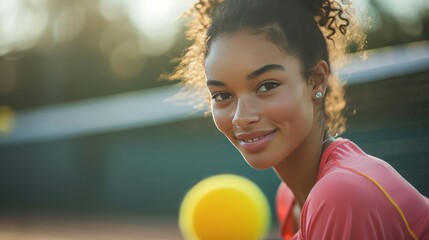 Portrait of a beautiful young woman playing game on the court.