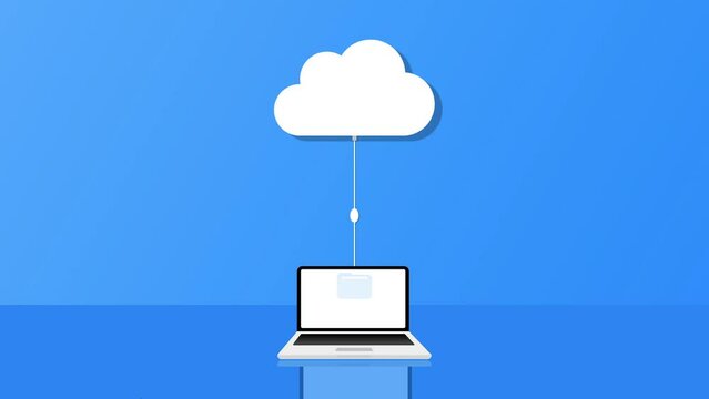 Un ordinateur portable envoie des donn&eacute;es dans le cloud