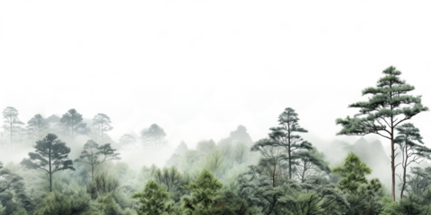 Forest with fog isolated transparent, generative AI