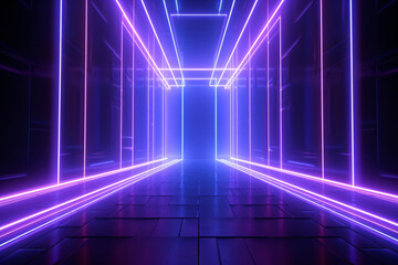 Fototapeta premium Futuristic Neon Tunnel with Blue and Pink Laser Glow Geometric