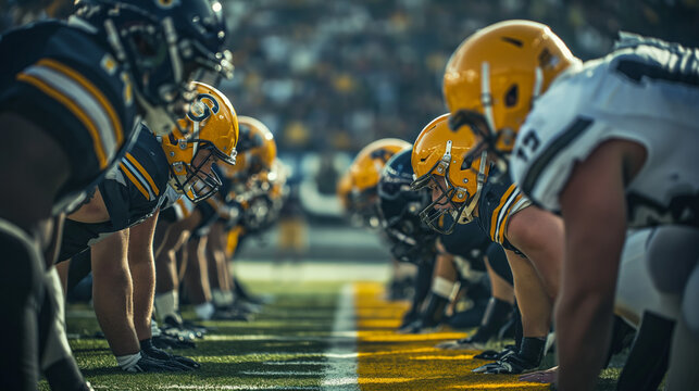 Tense Moment at Football Line of Scrimmage - american football player in action at the stadium