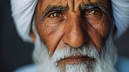 Image of a Wise Arab Muslim Man with beautiful gaze looking far away - obrazy, fototapety, plakaty
