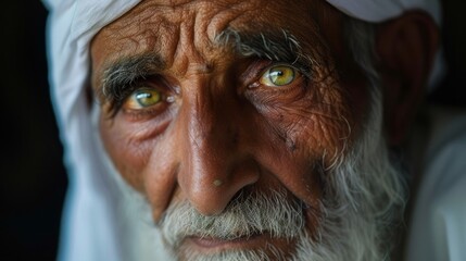 Image of a Wise Arab Muslim Man with beautiful gaze looking far away