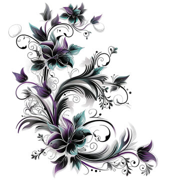 Tribal Tattoo Print, abstract floral background with butterflies