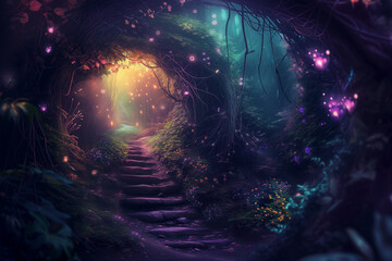 moonlit staircase in fantasy forest