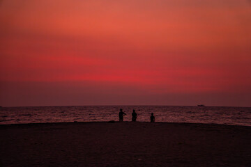 People Enjoying Sunset in Alappuzha Beach (Alleppey beach) In Kerala 