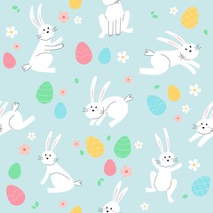 Easter bunny trendy pattern. Minimalist holiday characters, cute stylized rabbits, illustration background