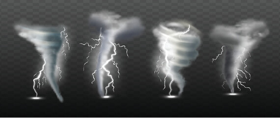 Weather tornado. Water cyclonic storm nature power vector realistic tornado pictures. tornado, nature weather catastrophe illustration