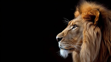 King Lion from profile angle in black background - obrazy, fototapety, plakaty