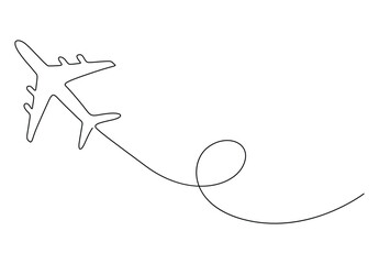 One line drawing of flying up airplane path concept of world travel vector illustration. Free vector