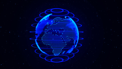 World map point and line composition concept of global business. Blue point world globe Europe and Africa. Global network connection and data connections concept. 3D rendering. Earth element.