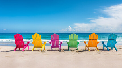 Colorful beach chairs on beach