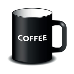 Black empty mug with the inscription coffee isolated on a white background.
