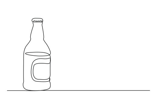 Beer bottle continuous one line drawing. Isolated on white background vector illustration. Free vector