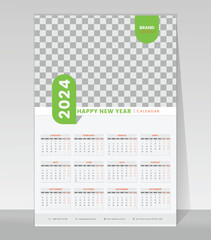 One page 12 month Wall calendar 2024 template design