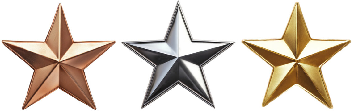 Metallic star shape bundle in bronze, silver and gold as design element