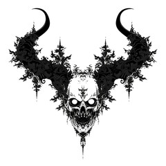 silhouette of a skull with horns