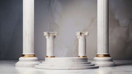 The isolated illustration of an old Greek architecture in a white interior with a background