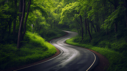 Obraz premium Road in green forest. 