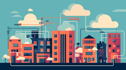 Naklejka premium Cloud computing. A digital service or application with data transmission. Network computing technologies. Futuristic Server. Digital space. Data storage. Vector illustration