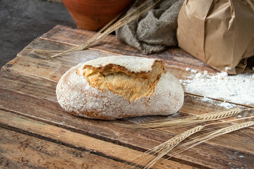 Freshly baked rustic sourdough wheat bread