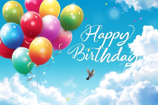 Birthday Balloons in the Sky - A Colorful Celebration Background Perfect for Birthday Greetings, Invitations, and Banners