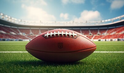 Obraz premium Ball for american football in amazing green grass of american football field .