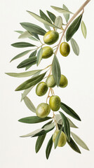 Olive branch with green olives on a white background. Olive branch with olives . - obrazy, fototapety, plakaty