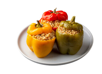Stuffed peppers made with colorful bell peppers. A delicious stuffed pepper with bulgur and meat.