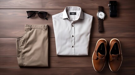 Stylish business clothing for businessman Men clothing on a wooden background