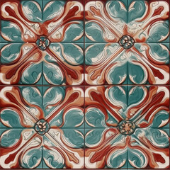 Close-up of an ornate vintage tile with an intricate pattern design featuring floral and geometric motifs.