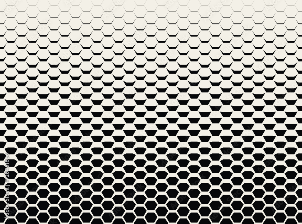 Poster Hexagon Vector Abstract Geometric Technology Background. Halftone Hex Retro Simple Pattern. Minimal Style Dynamic Tech Wallpaper