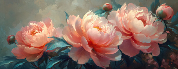 Floral Beauty: Pink Peony Blossom in a Fresh Summer Bouquet, a Romantic Vintage Garden Background