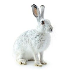 Arctic Hare standing side view isolated on white background, photo realistic.