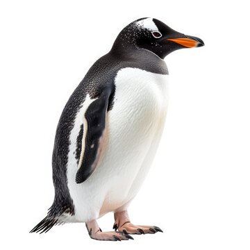 Antarctic penguin standing side view isolated on white background, photo realistic.