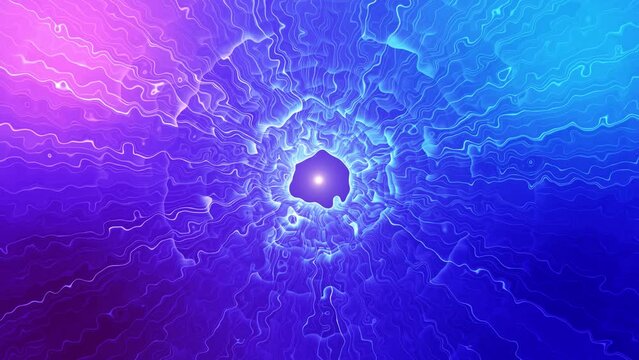 Animated circular wave of particles. Fractal noise background. Abstract colorful fractal noise liquid wave. Technology or science banner. 4k animation.