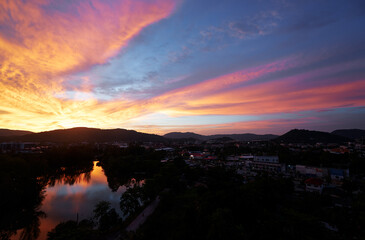 Beautiful sunset view of Phuket town park, Thailand.