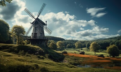 Old historic wind mill in beautiful landscape.