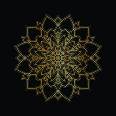 Golden mandala on a black background, vector illustration.