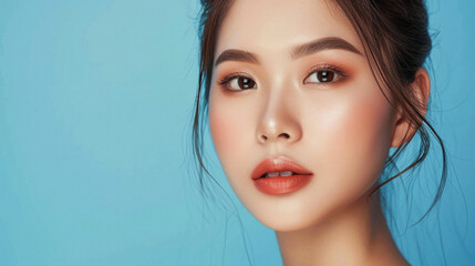 Naklejka premium Beauty asian women face close up with skin care concept .