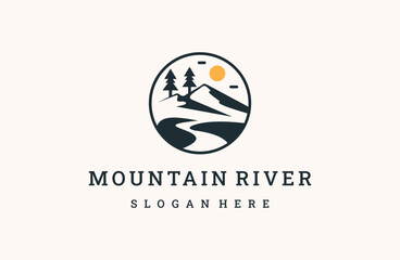 Mountain river logo design vector template