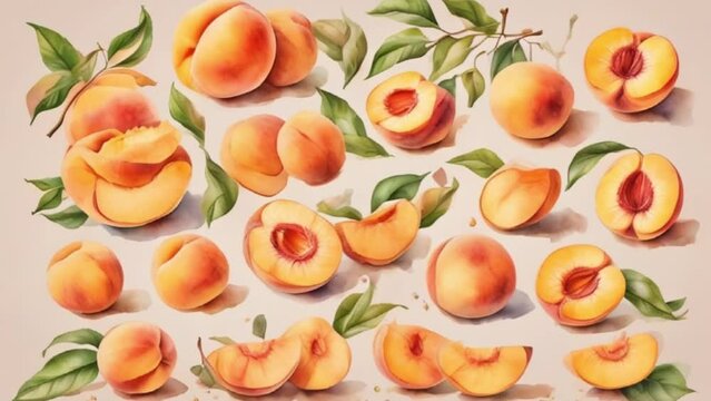 full frame of watercolor Peaches, motion