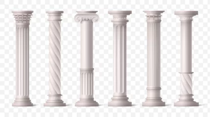 Fotobehang Roman columns. Green ionic pillars from Ancient Greece or Rome architecture temple, white arch frame or pedestal. Classic antique colonnade with carved stone. Architecture elements vector set © SpicyTruffel