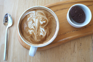 late coffee on cafe table at cafe background 