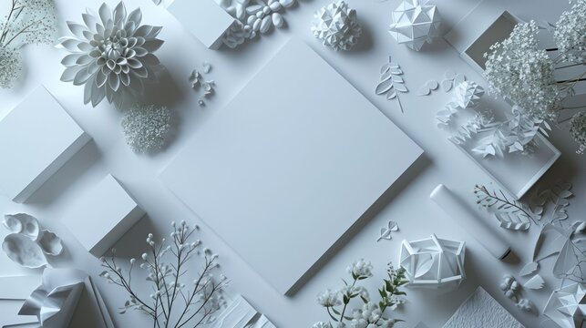 blank paper concept, showcasing an impeccably arranged scene of a blank sheet, emphasizing simplicity and purity