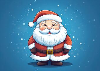Merry Claus in a Festive Winter Wonderland: A Cute Cartoon Santa Illustration on a Red Christmas Card Background