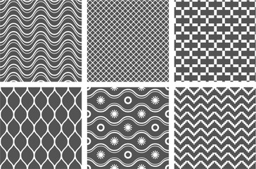 Set of monochrome geometric seamless patterns