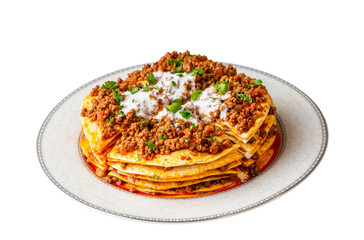 Turkish Food Kayseri Yaglama with Minced Meat, Yogurt and Tomato Paste