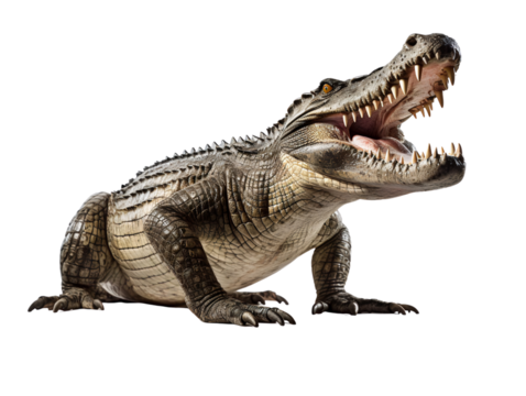 Crocodile with Open Maw, isolated on a transparent or white background